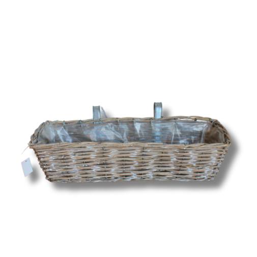 Billig altankasse flet i grå pil | Med plast indlæg | 50x19xH13 cm | fletkurven.dk