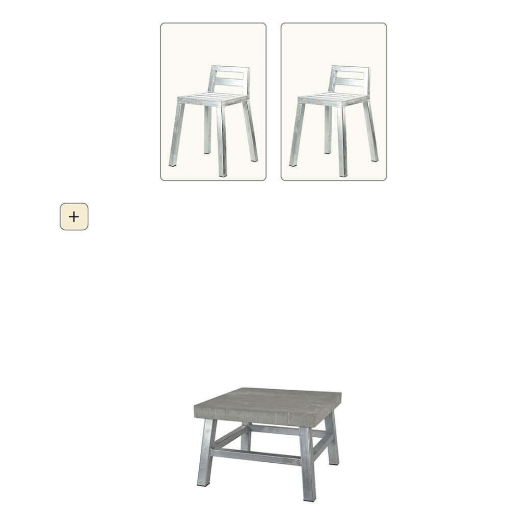 Loungebord | A2 Living Galvaniseret Loungebord m. betonflise | sæt m. 2 taburetter m. ryglæn