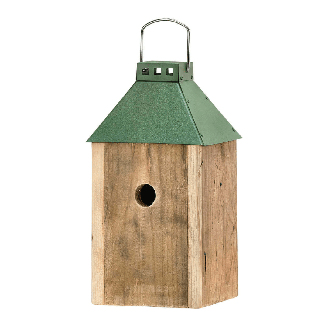 Fuglehus | A2 Living Olivengrøn Mini ‘Birdy Sleep’ Fuglehus Genbrugs Træ | L17xB17xH33,5 cm
