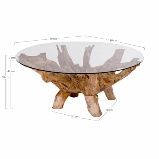 Nira Amazonas Sofabord | Solidt Teaktræ Med Glasplade | 110X110X50 Cm | Fletkurven.dk