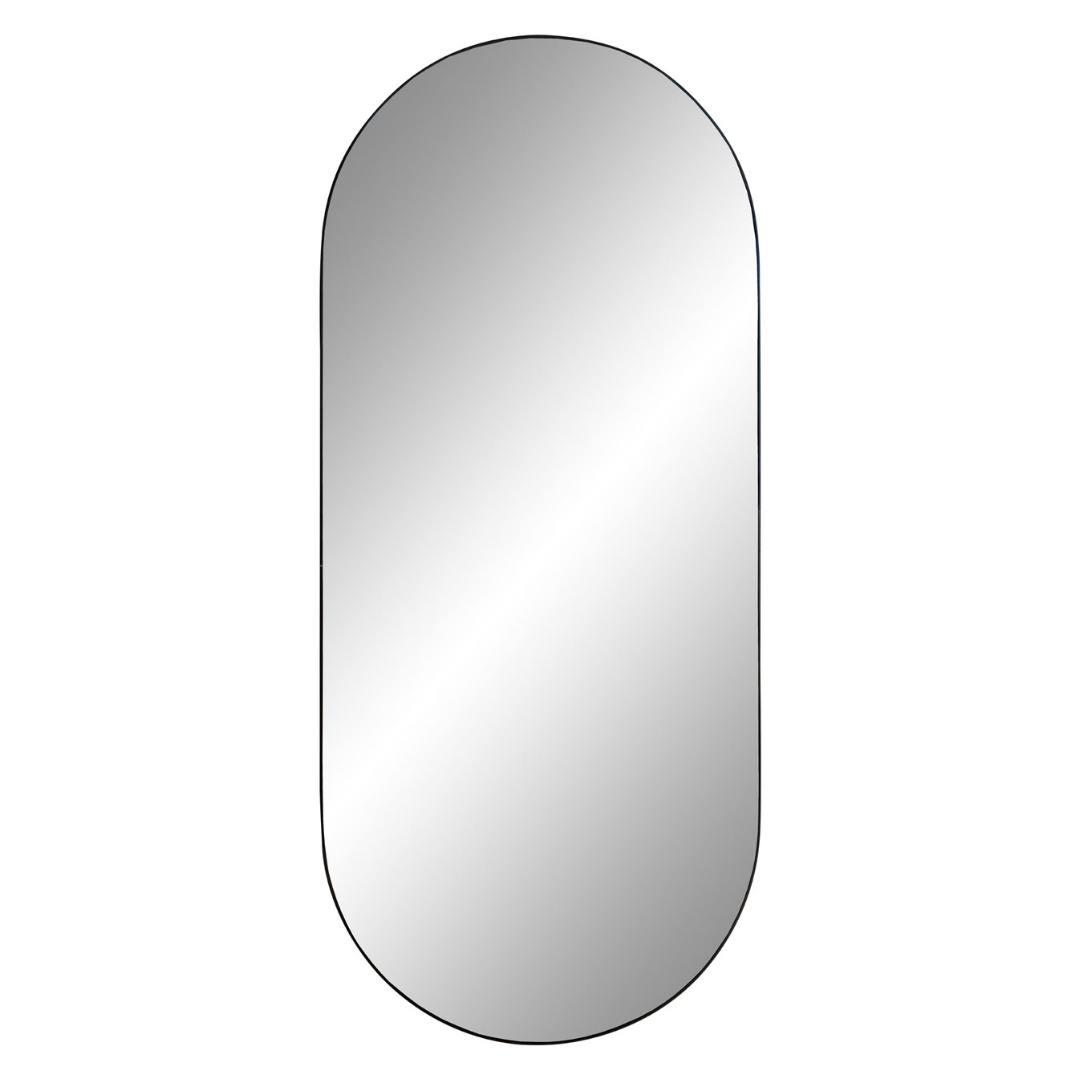 Ovalt Spejl i Sort | Stål | 35x80 cm